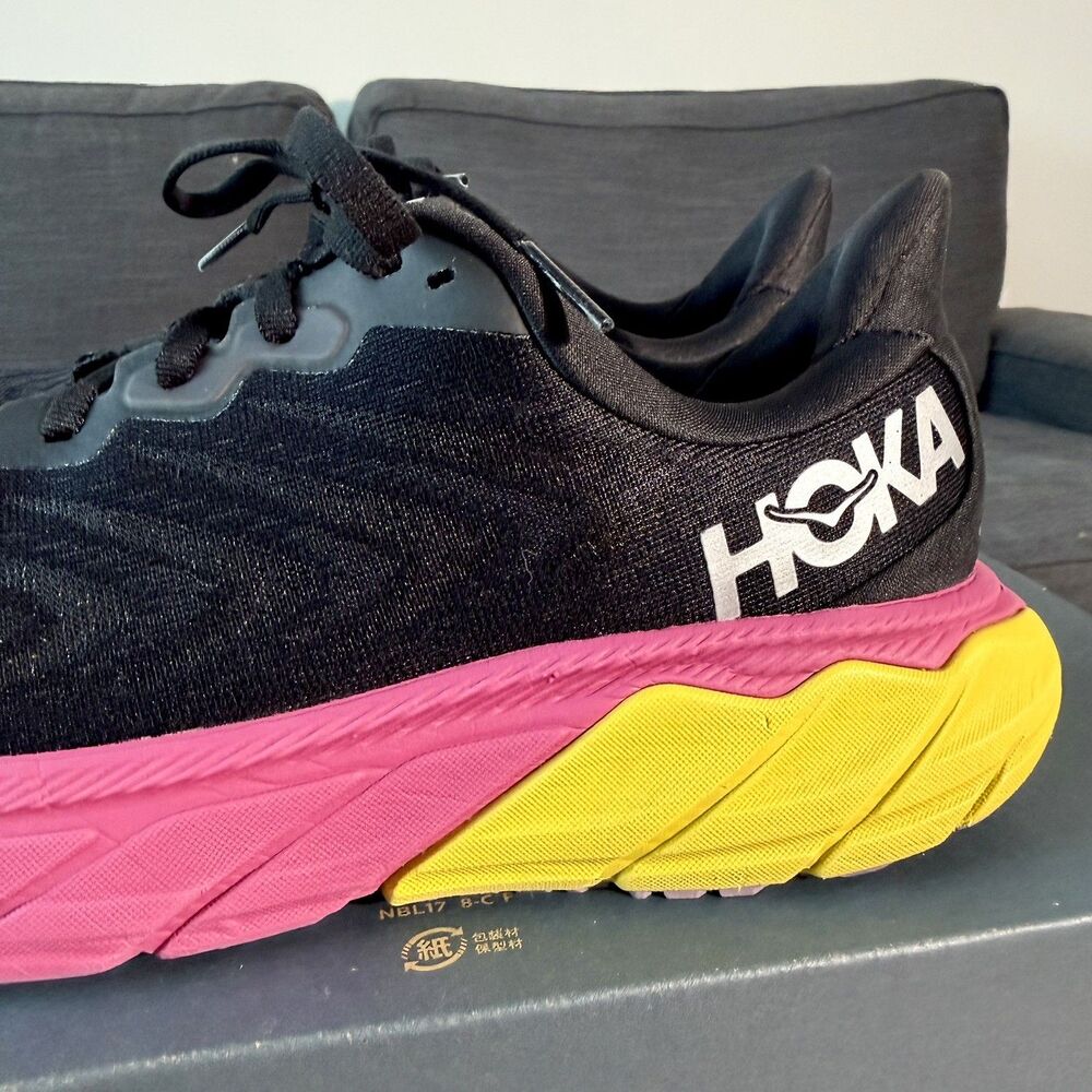 Hoka One One Black Pink Yellow Women's Athletic Running Shoes - Picture 11 of 12